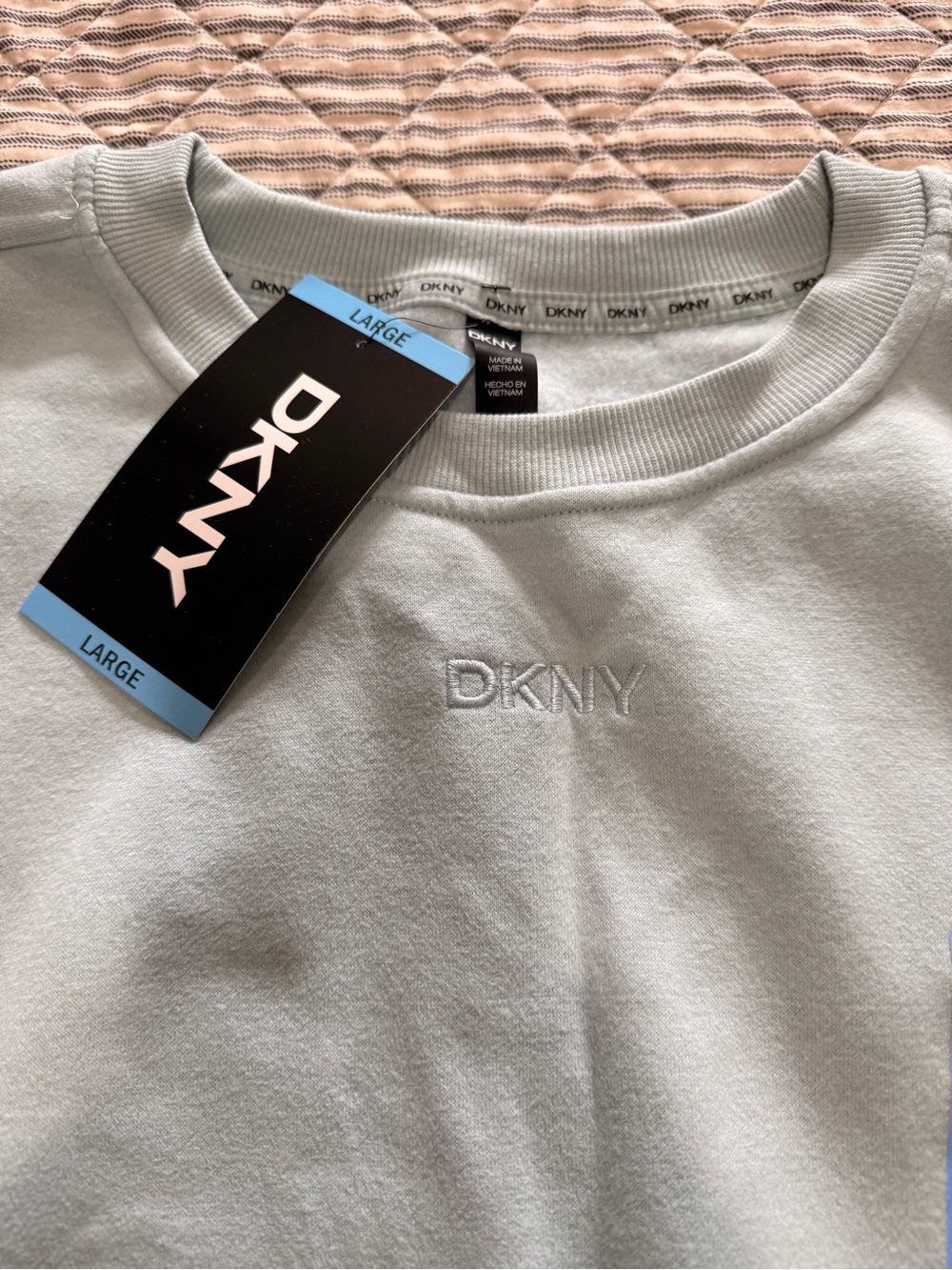 DKNY Light Gray Embroidered Logo Crewneck Sweatshirt